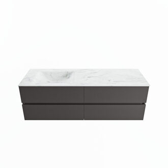 Mondiaz VICA-DLUX 150cm badmeubel onderkast Dark grey 4 lades. Inbouw wastafel CLOUD links zonder kraangat, kleur Opalo.