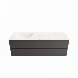 Mondiaz VICA-DLUX 150cm badmeubel onderkast Dark grey 4 lades. Inbouw wastafel CLOUD links zonder kraangat, kleur Ostra.