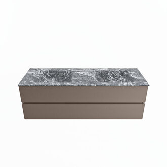 Mondiaz VICA-DLUX 150cm badmeubel onderkast Smoke 2 lades. Inbouw wastafel CLOUD dubbel 2 kraangaten, kleur Lava.