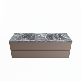 Mondiaz VICA-DLUX 150cm badmeubel onderkast Smoke 2 lades. Inbouw wastafel CLOUD dubbel zonder kraangat, kleur Lava.