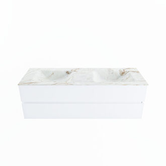 Mondiaz VICA-DLUX 150cm badmeubel onderkast Talc 2 lades. Inbouw wastafel CLOUD dubbel 2 kraangaten, kleur Frappe.