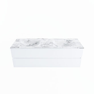 Mondiaz VICA-DLUX 150cm badmeubel onderkast Talc 2 lades. Inbouw wastafel CLOUD dubbel 2 kraangaten, kleur Glace.