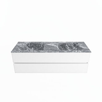 Mondiaz VICA-DLUX 150cm badmeubel onderkast Talc 2 lades. Inbouw wastafel CLOUD dubbel 2 kraangaten, kleur Lava.