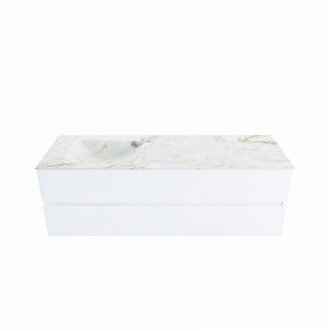 Mondiaz VICA-DLUX 150cm badmeubel onderkast Talc 2 lades. Inbouw wastafel CLOUD links 1 kraangat, kleur Frappe.
