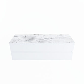 Mondiaz VICA-DLUX 150cm badmeubel onderkast Talc 2 lades. Inbouw wastafel CLOUD links 1 kraangat, kleur Glace.
