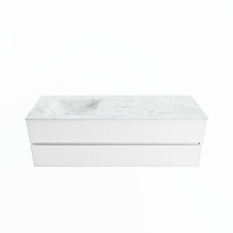 Mondiaz VICA-DLUX 150cm badmeubel onderkast Talc 2 lades. Inbouw wastafel CLOUD links 1 kraangat, kleur Opalo.