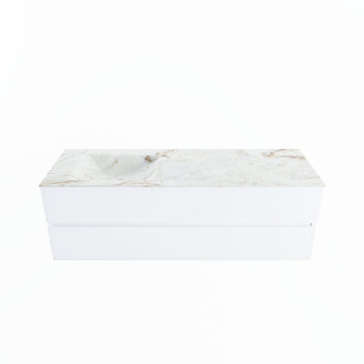 Mondiaz VICA-DLUX 150cm badmeubel onderkast Talc 2 lades. Inbouw wastafel CLOUD links zonder kraangat, kleur Frappe.