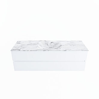 Mondiaz VICA-DLUX 150cm badmeubel onderkast Talc 2 lades. Inbouw wastafel CLOUD midden 1 kraangat, kleur Glace.