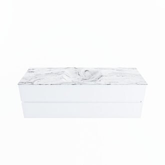 Mondiaz VICA-DLUX 150cm badmeubel onderkast Talc 2 lades. Inbouw wastafel CLOUD midden zonder kraangat, kleur Glace.