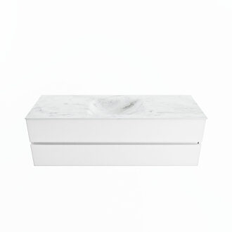 Mondiaz VICA-DLUX 150cm badmeubel onderkast Talc 2 lades. Inbouw wastafel CLOUD midden zonder kraangat, kleur Opalo.