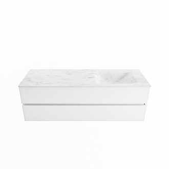 Mondiaz VICA-DLUX 150cm badmeubel onderkast Talc 2 lades. Inbouw wastafel CLOUD rechts 1 kraangat, kleur Opalo.