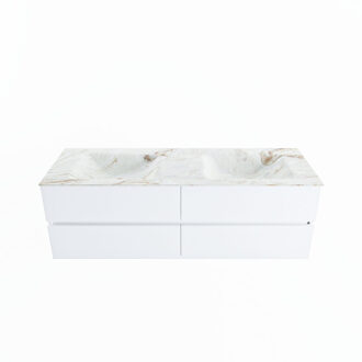 Mondiaz VICA-DLUX 150cm badmeubel onderkast Talc 4 lades. Inbouw wastafel CLOUD dubbel 2 kraangaten, kleur Frappe.