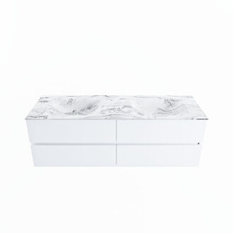Mondiaz VICA-DLUX 150cm badmeubel onderkast Talc 4 lades. Inbouw wastafel CLOUD dubbel 2 kraangaten, kleur Glace.