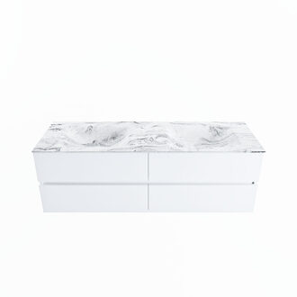 Mondiaz VICA-DLUX 150cm badmeubel onderkast Talc 4 lades. Inbouw wastafel CLOUD dubbel zonder kraangat, kleur Glace.