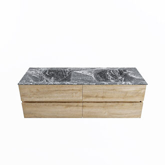 Mondiaz VICA-DLUX 150cm badmeubel onderkast Washed Oak 4 lades. Inbouw wastafel CLOUD dubbel zonder kraangat, kleur Lava.
