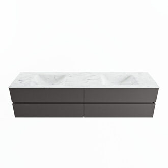 Mondiaz VICA-DLUX 200cm badmeubel onderkast Dark grey 4 lades. Inbouw wastafel CLOUD dubbel 2 kraangaten, kleur Opalo.