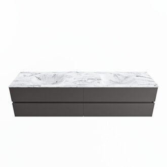 Mondiaz VICA-DLUX 200cm badmeubel onderkast Dark grey 4 lades. Inbouw wastafel CLOUD dubbel zonder kraangat, kleur Glace.