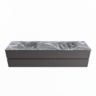 Mondiaz VICA-DLUX 200cm badmeubel onderkast Dark grey 4 lades. Inbouw wastafel CLOUD dubbel zonder kraangat, kleur Lava.