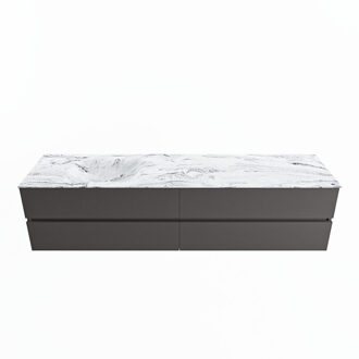 Mondiaz VICA-DLUX 200cm badmeubel onderkast Dark grey 4 lades. Inbouw wastafel CLOUD links zonder kraangat, kleur Glace.