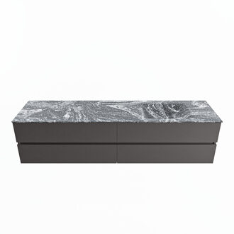 Mondiaz VICA-DLUX 200cm badmeubel onderkast Dark grey 4 lades. Inbouw wastafel CLOUD rechts zonder kraangat, kleur Lava.