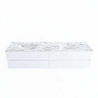 Mondiaz VICA-DLUX 200cm badmeubel onderkast Talc 4 lades. Inbouw wastafel CLOUD dubbel 2 kraangaten, kleur Glace.
