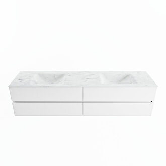 Mondiaz VICA-DLUX 200cm badmeubel onderkast Talc 4 lades. Inbouw wastafel CLOUD dubbel 2 kraangaten, kleur Opalo.