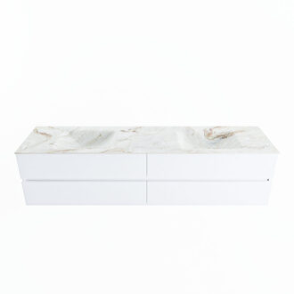 Mondiaz VICA-DLUX 200cm badmeubel onderkast Talc 4 lades. Inbouw wastafel CLOUD dubbel zonder kraangat, kleur Frappe.