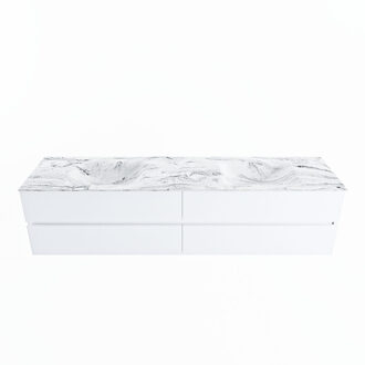 Mondiaz VICA-DLUX 200cm badmeubel onderkast Talc 4 lades. Inbouw wastafel CLOUD dubbel zonder kraangat, kleur Glace.