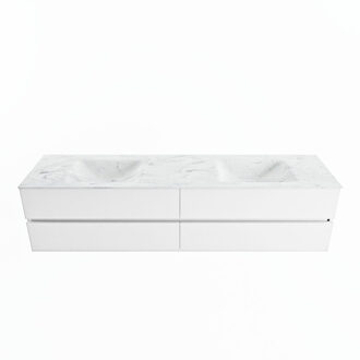 Mondiaz VICA-DLUX 200cm badmeubel onderkast Talc 4 lades. Inbouw wastafel CLOUD dubbel zonder kraangat, kleur Opalo.