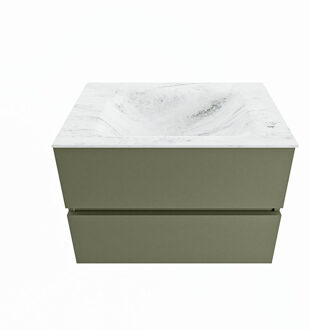 Mondiaz VICA-DLUX 70cm badmeubel onderkast Army 2 lades. Inbouw wastafel CLOUD midden 1 kraangat, kleur Opalo.