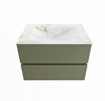 Mondiaz VICA-DLUX 70cm badmeubel onderkast Army 2 lades. Inbouw wastafel CLOUD midden zonder kraangat, kleur Frappe.