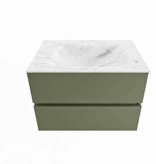 Mondiaz VICA-DLUX 70cm badmeubel onderkast Army 2 lades. Inbouw wastafel CLOUD midden zonder kraangat, kleur Opalo.