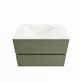 Mondiaz VICA-DLUX 70cm badmeubel onderkast Army 2 lades. Inbouw wastafel CLOUD midden zonder kraangat, kleur Ostra.