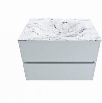 Mondiaz VICA-DLUX 70cm badmeubel onderkast Clay 2 lades. Inbouw wastafel CLOUD midden zonder kraangat, kleur Glace.