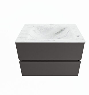 Mondiaz VICA-DLUX 70cm badmeubel onderkast Dark grey 2 lades. Inbouw wastafel CLOUD midden 1 kraangat, kleur Opalo.