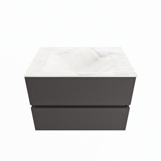 Mondiaz VICA-DLUX 70cm badmeubel onderkast Dark grey 2 lades. Inbouw wastafel CLOUD midden zonder kraangat, kleur Ostra.