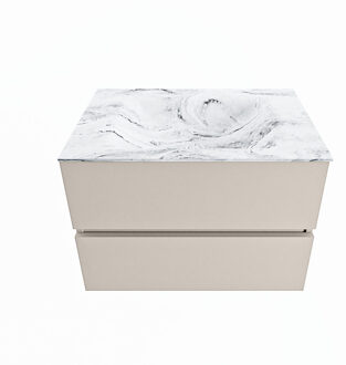 Mondiaz VICA-DLUX 70cm badmeubel onderkast Linen 2 lades. Inbouw wastafel CLOUD midden 1 kraangat, kleur Glace.