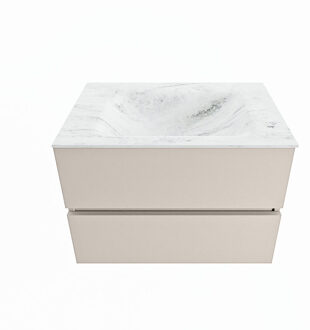 Mondiaz VICA-DLUX 70cm badmeubel onderkast Linen 2 lades. Inbouw wastafel CLOUD midden 1 kraangat, kleur Opalo.