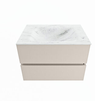 Mondiaz VICA-DLUX 70cm badmeubel onderkast Linen 2 lades. Inbouw wastafel CLOUD midden zonder kraangat, kleur Opalo.