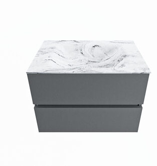 Mondiaz VICA-DLUX 70cm badmeubel onderkast Plata 2 lades. Inbouw wastafel CLOUD midden 1 kraangat, kleur Glace.