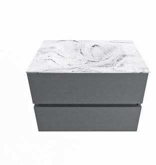 Mondiaz VICA-DLUX 70cm badmeubel onderkast Plata 2 lades. Inbouw wastafel CLOUD midden zonder kraangat, kleur Glace.