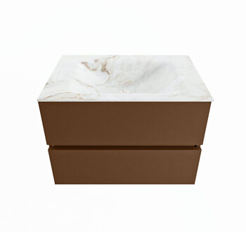 Mondiaz VICA-DLUX 70cm badmeubel onderkast Rust 2 lades. Inbouw wastafel CLOUD midden 1 kraangat, kleur Frappe.