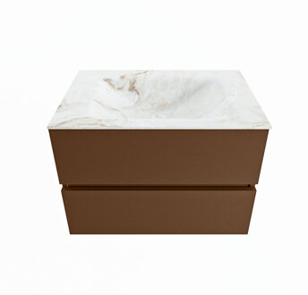 Mondiaz VICA-DLUX 70cm badmeubel onderkast Rust 2 lades. Inbouw wastafel CLOUD midden zonder kraangat, kleur Frappe.