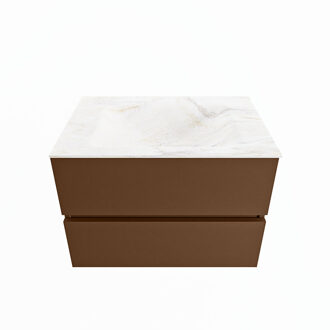 Mondiaz VICA-DLUX 70cm badmeubel onderkast Rust 2 lades. Inbouw wastafel CLOUD midden zonder kraangat, kleur Ostra.