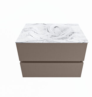 Mondiaz VICA-DLUX 70cm badmeubel onderkast Smoke 2 lades. Inbouw wastafel CLOUD midden 1 kraangat, kleur Glace.