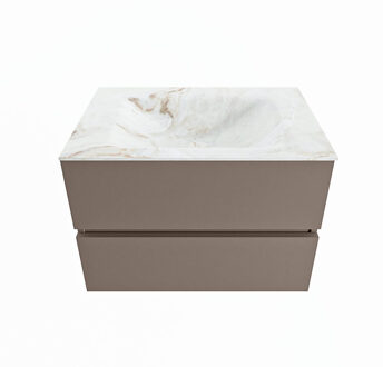 Mondiaz VICA-DLUX 70cm badmeubel onderkast Smoke 2 lades. Inbouw wastafel CLOUD midden zonder kraangat, kleur Frappe.