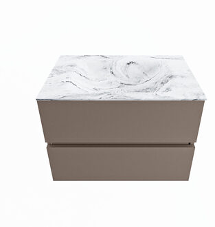 Mondiaz VICA-DLUX 70cm badmeubel onderkast Smoke 2 lades. Inbouw wastafel CLOUD midden zonder kraangat, kleur Glace.