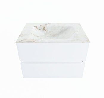 Mondiaz VICA-DLUX 70cm badmeubel onderkast Talc 2 lades. Inbouw wastafel CLOUD midden 1 kraangat, kleur Frappe.