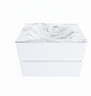Mondiaz VICA-DLUX 70cm badmeubel onderkast Talc 2 lades. Inbouw wastafel CLOUD midden 1 kraangat, kleur Glace.