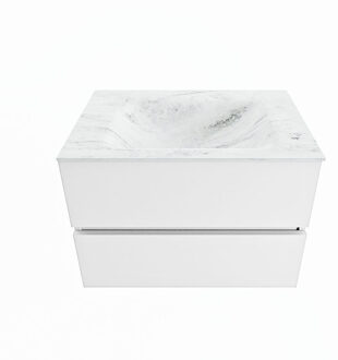 Mondiaz VICA-DLUX 70cm badmeubel onderkast Talc 2 lades. Inbouw wastafel CLOUD midden 1 kraangat, kleur Opalo.